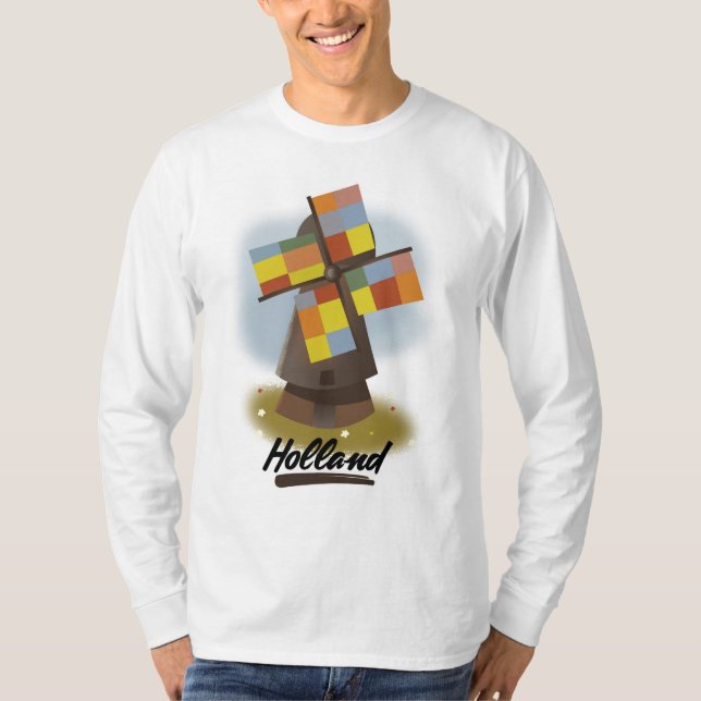 T-shirt Affiche de voyage moulin à vent Hollande (Devant)