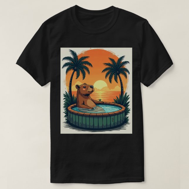 T-shirt Affiche de voyage rétro Capybara Bain à remous Sty (Design devant)