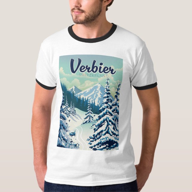 T-shirt Affiche de voyage Verbier Suisse (Devant)