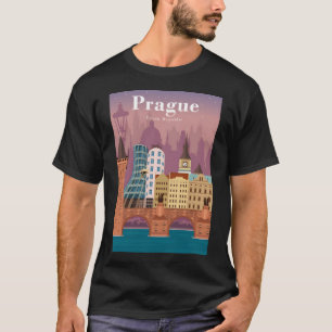T-shirt Affiche de voyage Vintage couleur Prague