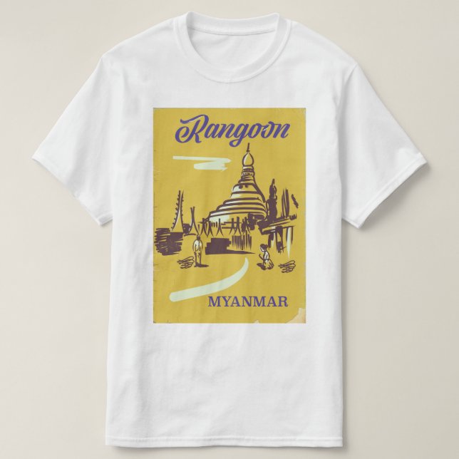 T-shirt Affiche de voyage vintage Rangoon Myanmar (Design devant)