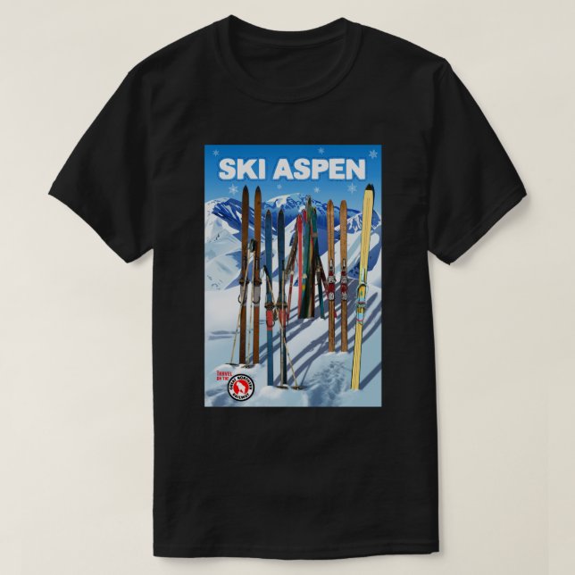 T-shirt Affiche de voyage VintageStyle Ski Aspen (Design devant)