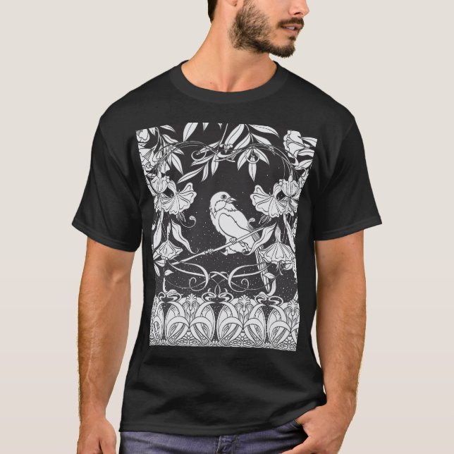 T-shirt Affiche décorative Fleurs Oiseau Nouveau (Devant)