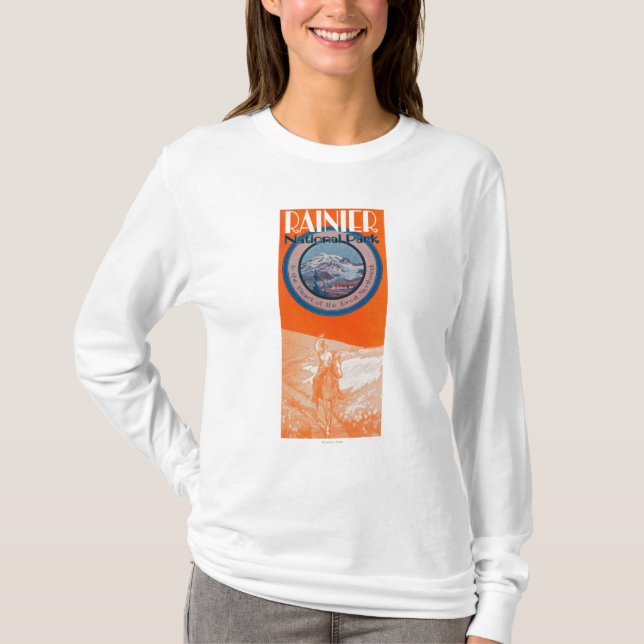 T-shirt Affiche du mont Rainier - équitation (Devant)