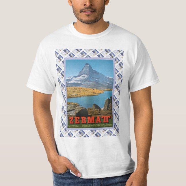 T-shirt Affiche ferroviaire suisse vintage Zermatt, (Devant)