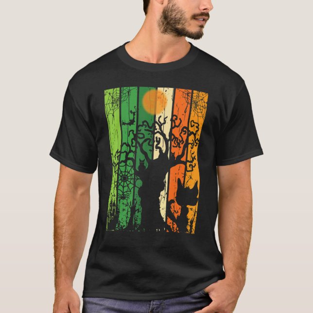 T-shirt Affiche Halloween Chat Fantôme Araignée Arbre (Devant)