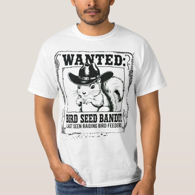 T-shirt Affiche recherchée écureuil drôle | Bandit de grai (Devant)