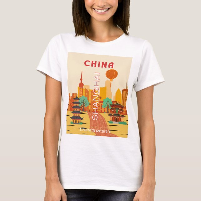T-shirt Affiche Rétro Voyage Shanghai Chine (Devant)