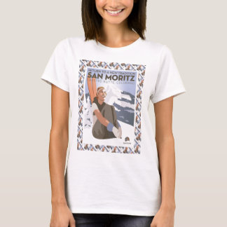 T-shirt Affiche vintage de ski, San Moritz, butte crêtée,
