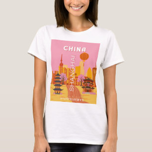 T-shirt Affiche Vintage de Voyage à Shanghai Chine