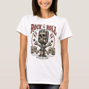 T-shirt Affiche Vintage Microphone Crâne Rock N Roll
