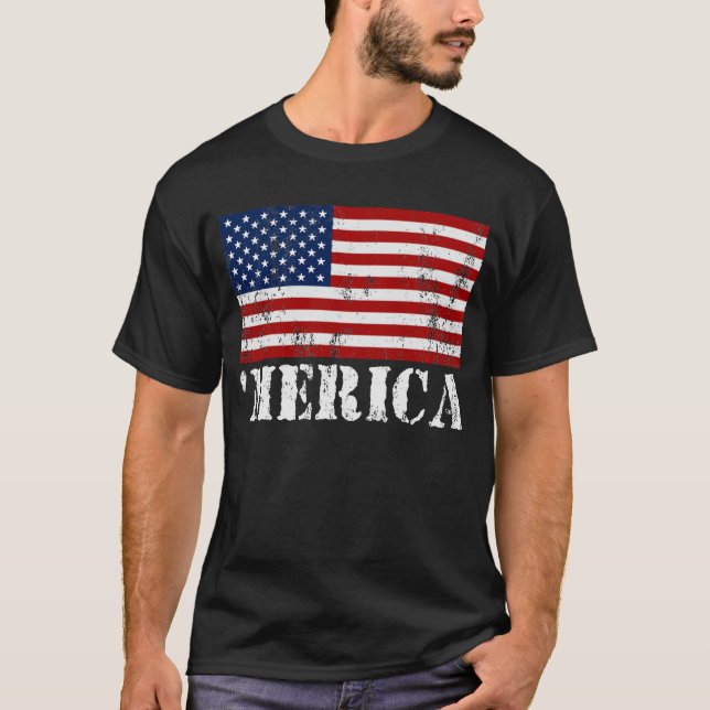 T-shirt affligé par MERICA de drapeau des USA ' (Devant)