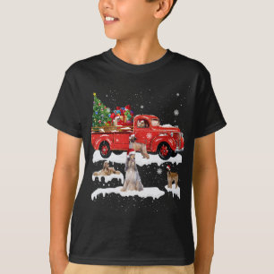 T-shirt Afghan Hound équitation Camion rouge Joyeux Noël X
