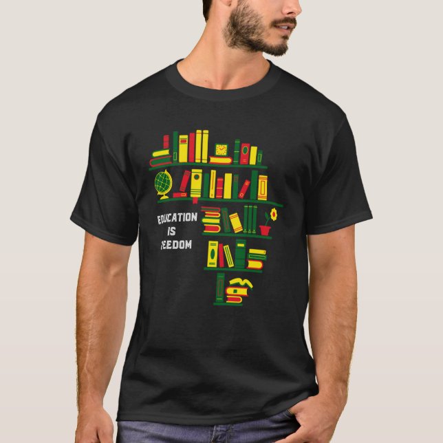 T-shirt Africa Education Is Freedom Library Book  Black Hi (Devant)