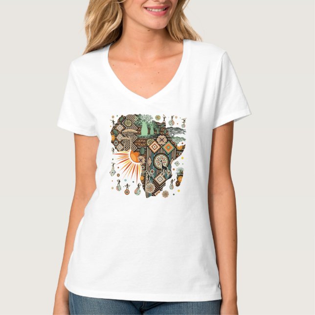 T-shirt Africa Map Decorative Tribal Elements Pattern (Devant)