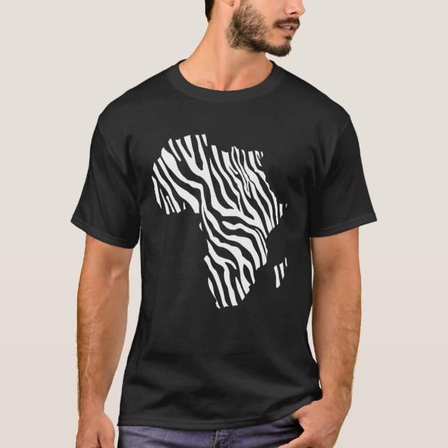 T-shirt Africa Map Filled With Zebra White Stripes Print P (Devant)