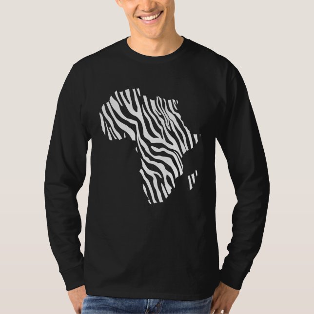 T-shirt Africa Map Filled With Zebra White Stripes Print P (Devant)