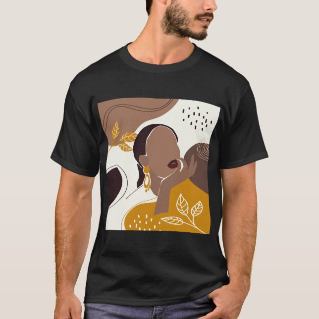 T-shirt African American Art, Leaf Girl Print, Black Woman (Devant)