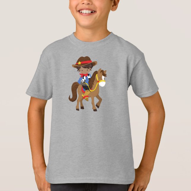 T-shirt African American Boy, Cowboy, Sheriff, Cheval (Devant)