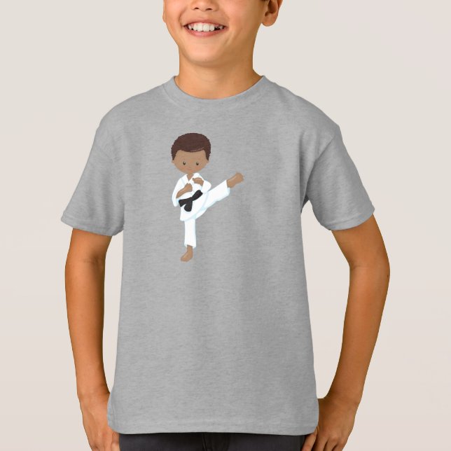 T-shirt African American Boy, Karate Boy, Black Belt, Kata (Devant)