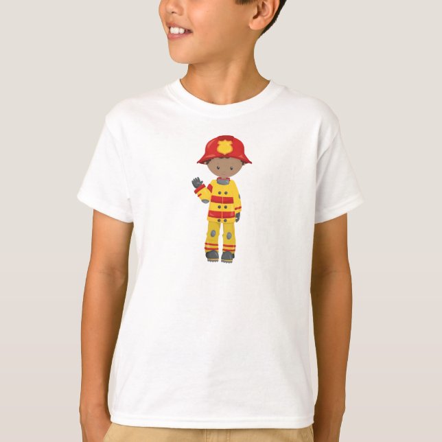T-shirt African American Boy, pompier, pompier, casque (Devant)