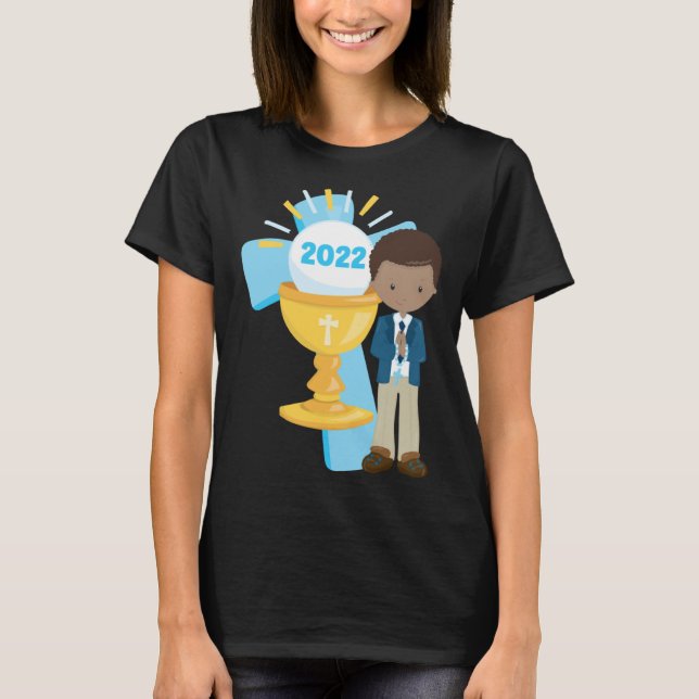 T-shirt African American Boys First Communion Black Boy Cr (Devant)