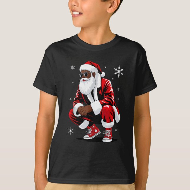 T-shirt African American Christmas Pajama Xmas Afro Santa  (Devant)