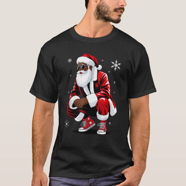 T-shirt African American Christmas Pajama Xmas Afro Santa  (Devant)