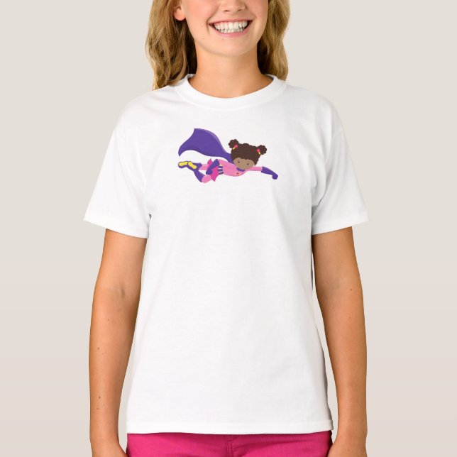 T-shirt African American Girl, Cape, Superhero Girl (Devant)
