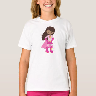 T-shirt African American Girl, Pink Cape, Superhero Girl