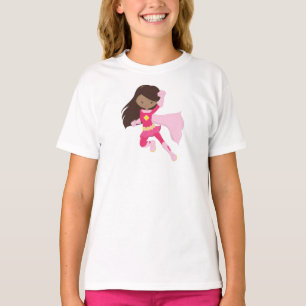 T-shirt African American Girl, Superhero Girl, Pink Cape