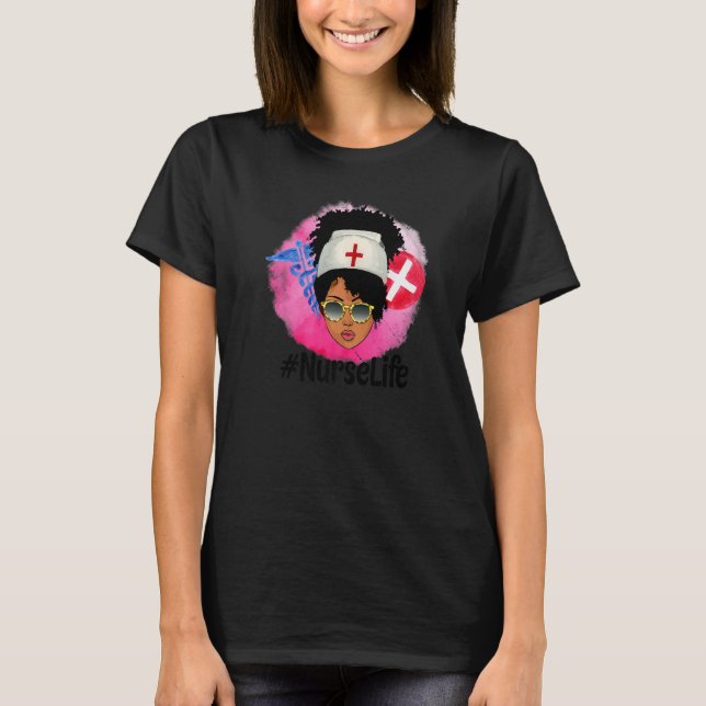 T-shirt African American Nurse Afro Melanin Queen RN Black (Devant)