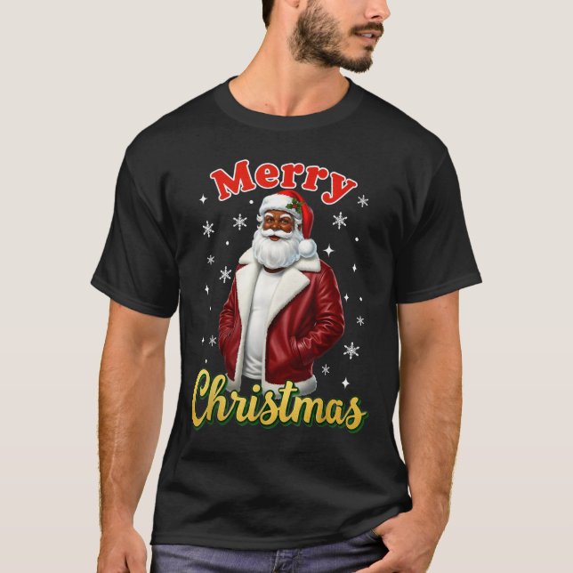 T-shirt African American Santa Christmas Cool Black X-mas  (Devant)