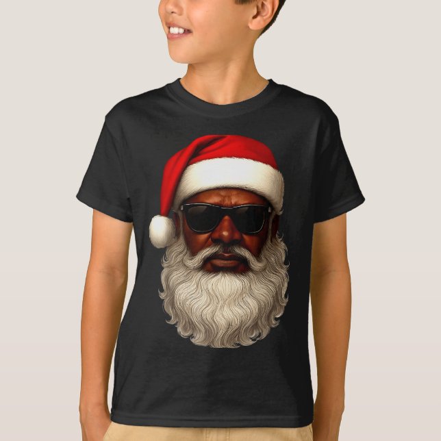T-shirt African American Santa Christmas Pajama Cool Black (Devant)
