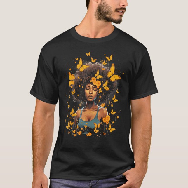 T-shirt African American Woman Black Girl Butterflies Grap (Devant)