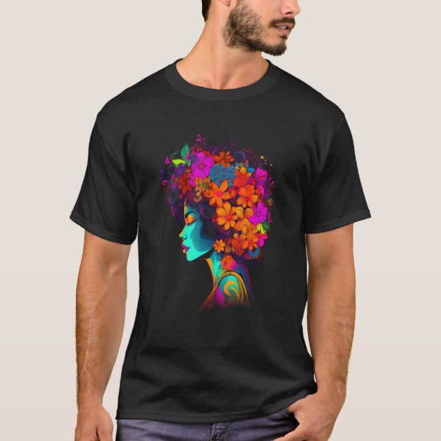 T-shirt African American Woman Black Girl Flowers Graffiti (Devant)