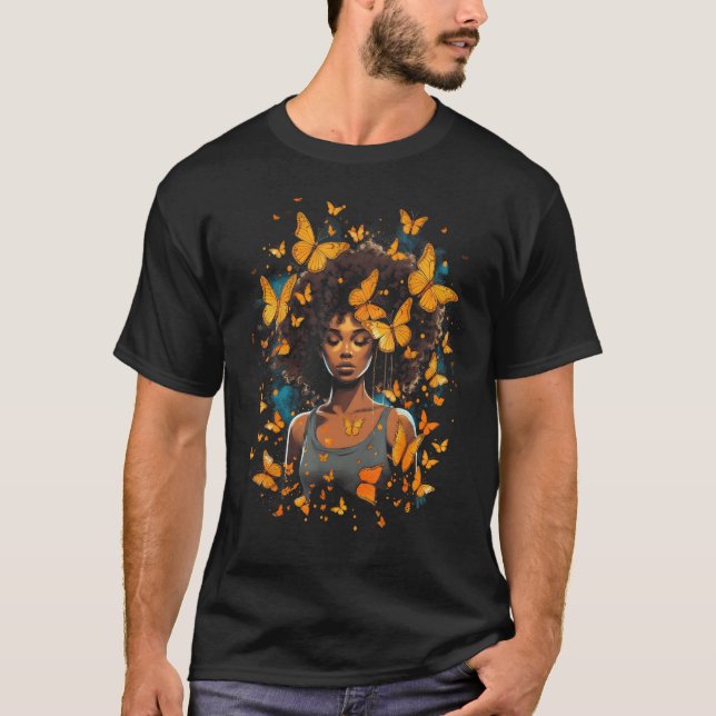 T-shirt African American Woman Black Girl With Butterflies (Devant)