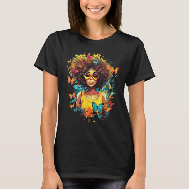 T-shirt African American Woman Black Girl With Butterflies (Devant)