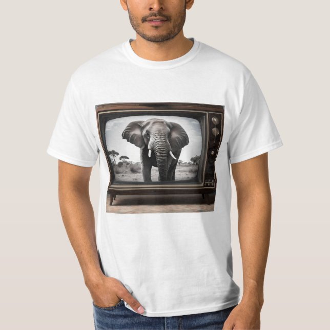 T-shirt African Elephant Sur La Télévision Analogique, (Devant)