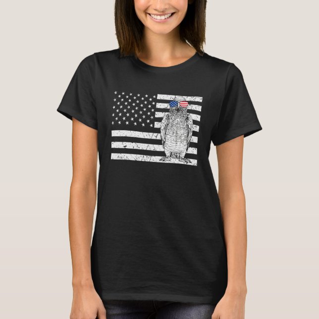 T-shirt African Grey 4th of July Bird US American Flag Pat (Devant)