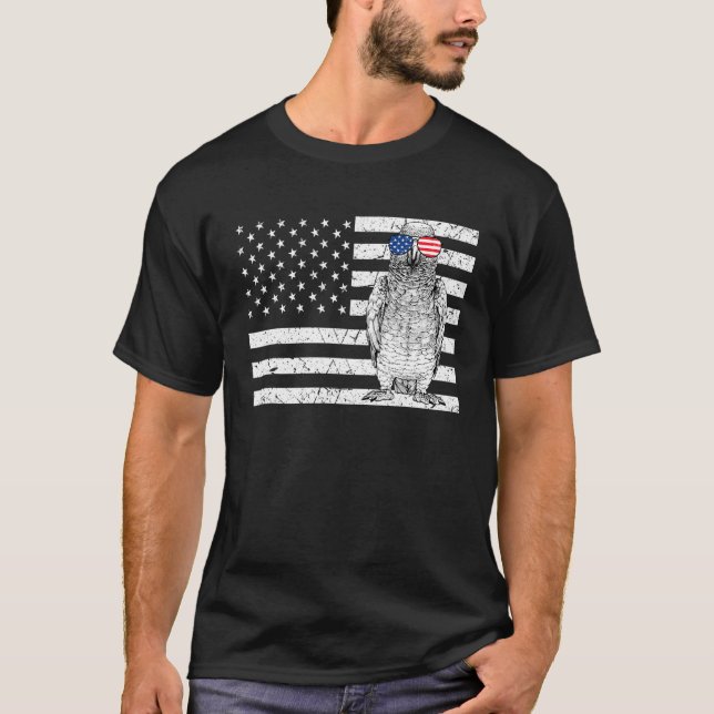 T-shirt African Grey 4th of July Bird US American Flag Pat (Devant)