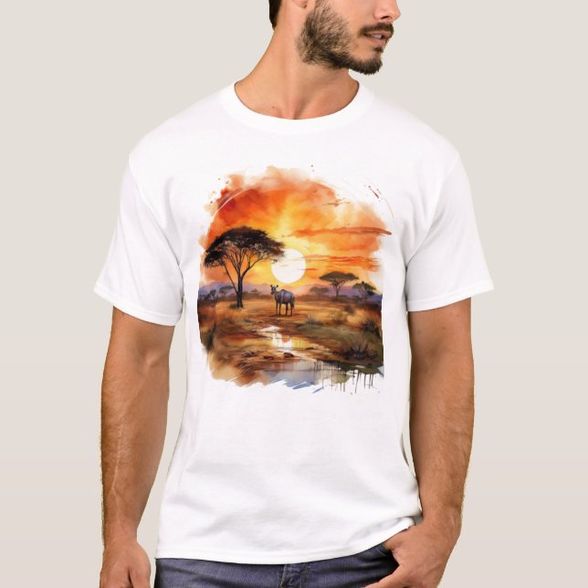 T-shirt African Sunset Zebra Wildlife Art - Savannah Lands (Devant)