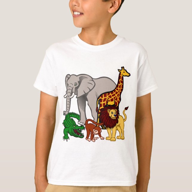 T-shirt Afrique, animaux, lion, éléphant, crocodile, singe (Devant)