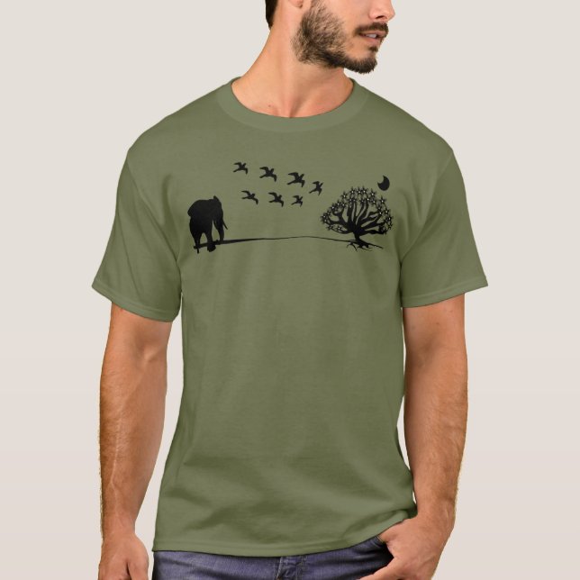 T-shirt Afrique Elephant Birds et Arbre Afrique Paysage (Devant)