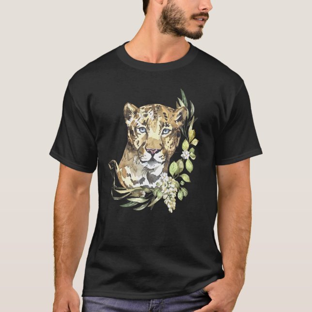 T-shirt Afrique Leopard I Big Chat I Fleurs sauvages I Wat (Devant)