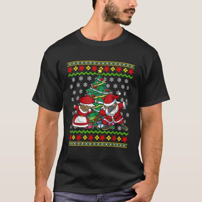 T-shirt Afro-Américain Noir Dabbing Père Noël Mme Claus Ch (Devant)