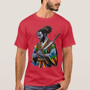 T-shirt Afro Américain Samouraï Anime Dessin Animé Japonai