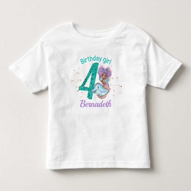 T-shirt Afro-Américaine Sirène 4e anniversaire (Devant)