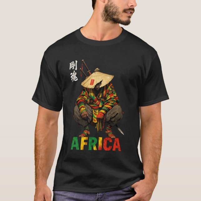 T-shirt Afro American Samurai Warrior Katana Anime Japanes (Devant)