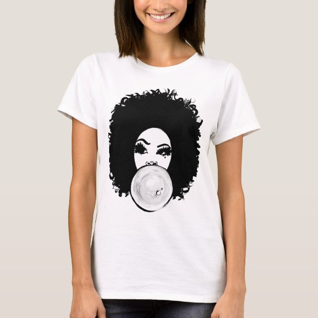T-shirt Afro cintré gros cheveux bouclés pour bulle gomme  (Devant)